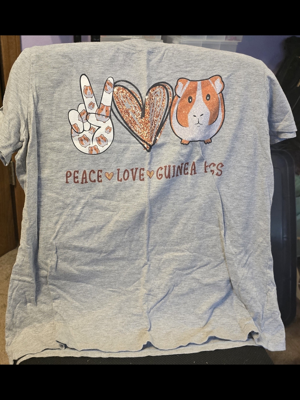 Peace Love Guinea Pigs Short Sleeve Tee - Gray with Orange Accents